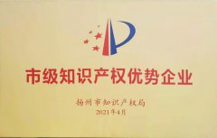 公司荣获“2020年扬州市知识产权优势企业”荣誉